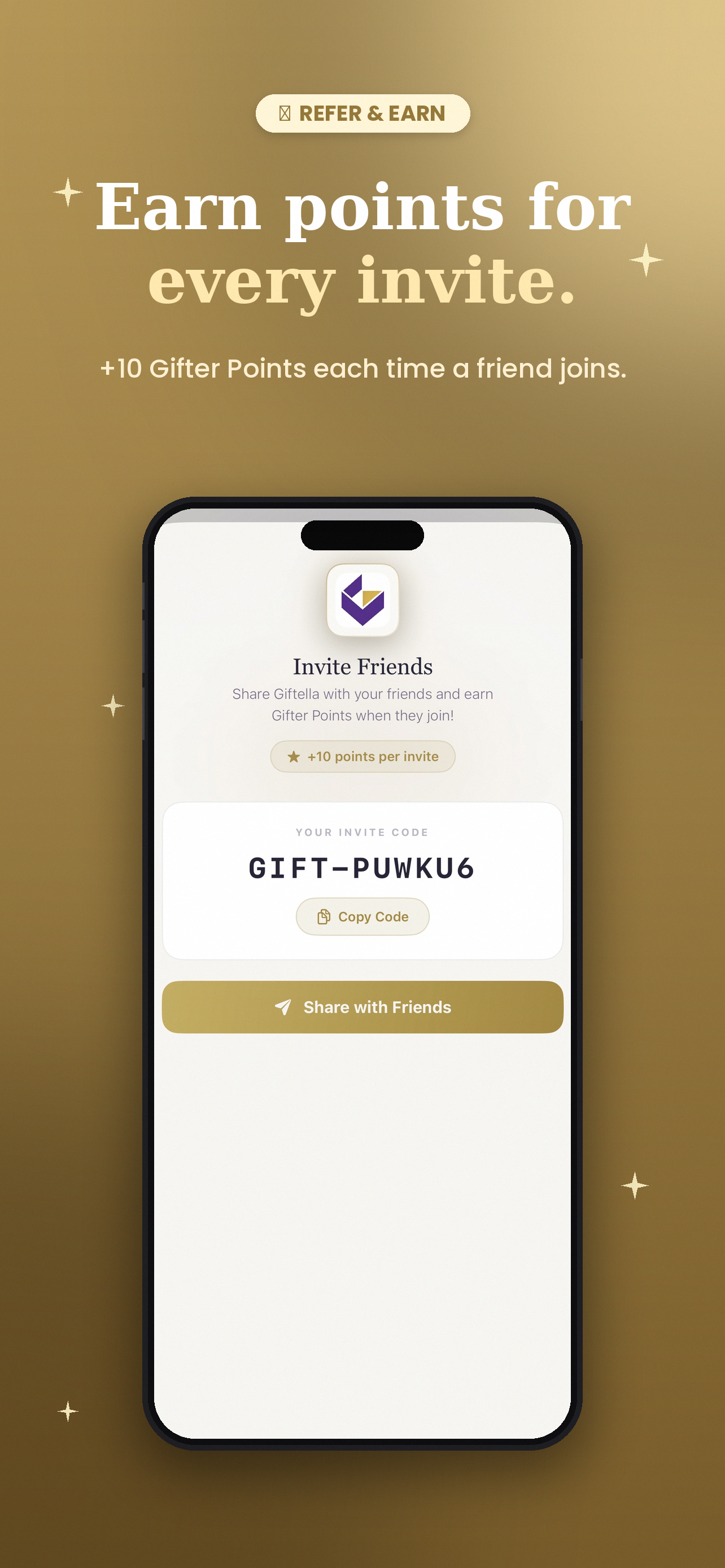 Giftella — Earn points per invite